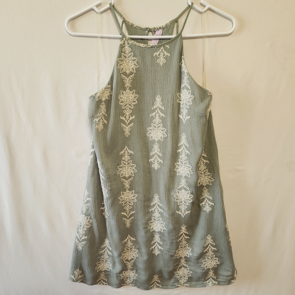 Sage Green Embroidered Floral Strappy Mini Sundress